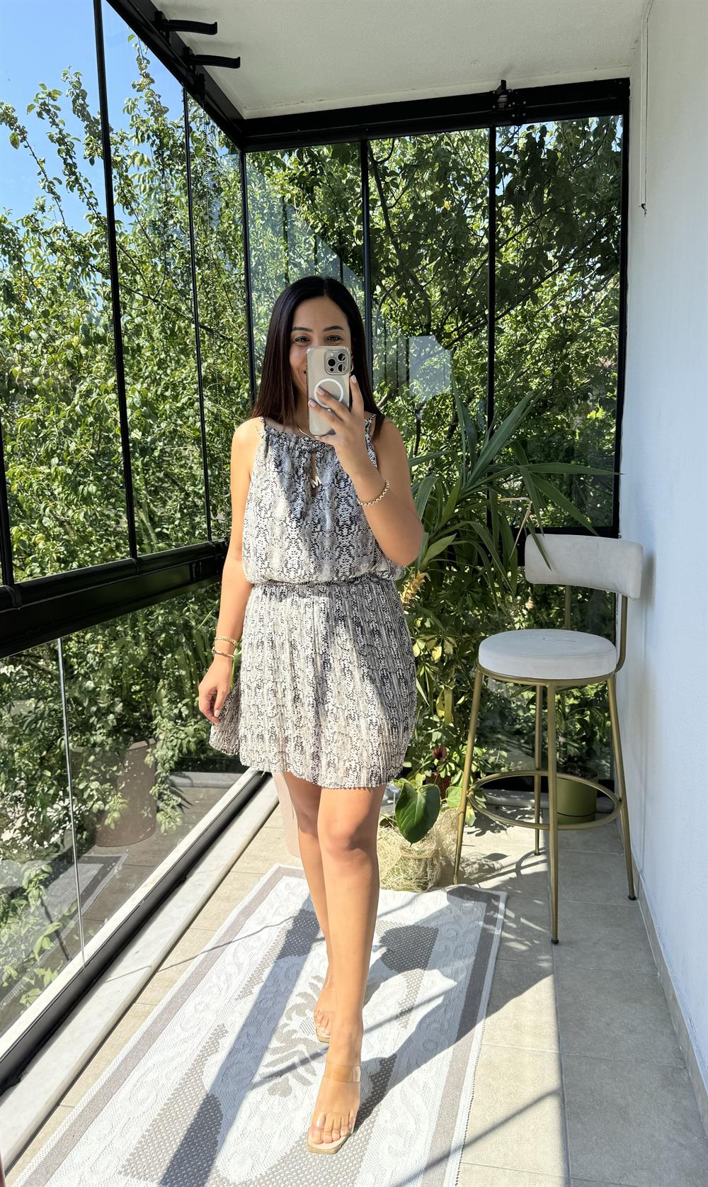 İnce Pileli Kısa Etek Leopar