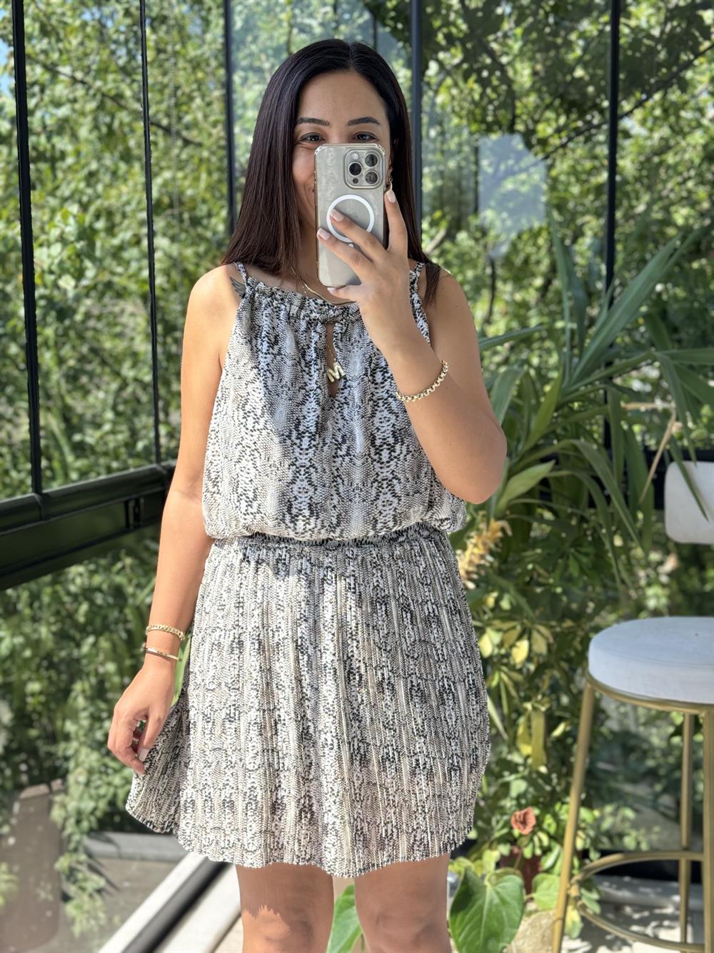 İnce Pileli Kısa Etek Leopar