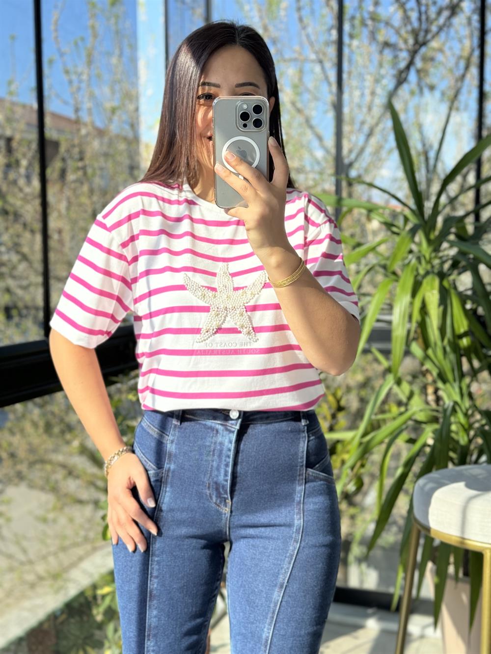 İnci Yıldız Tişört Pembe