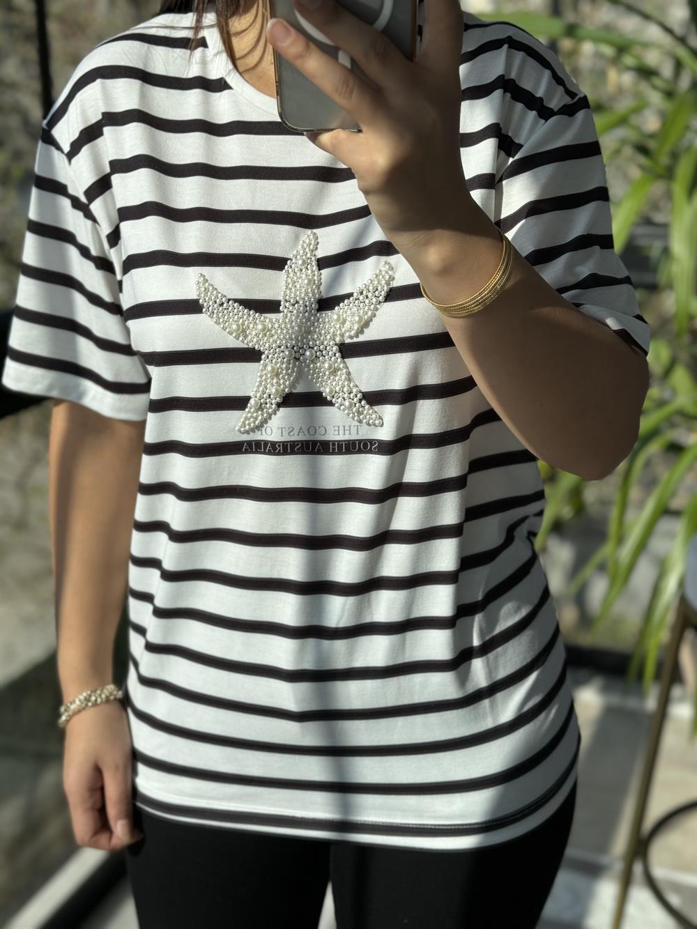 İnci Yıldız Tişört Siyah