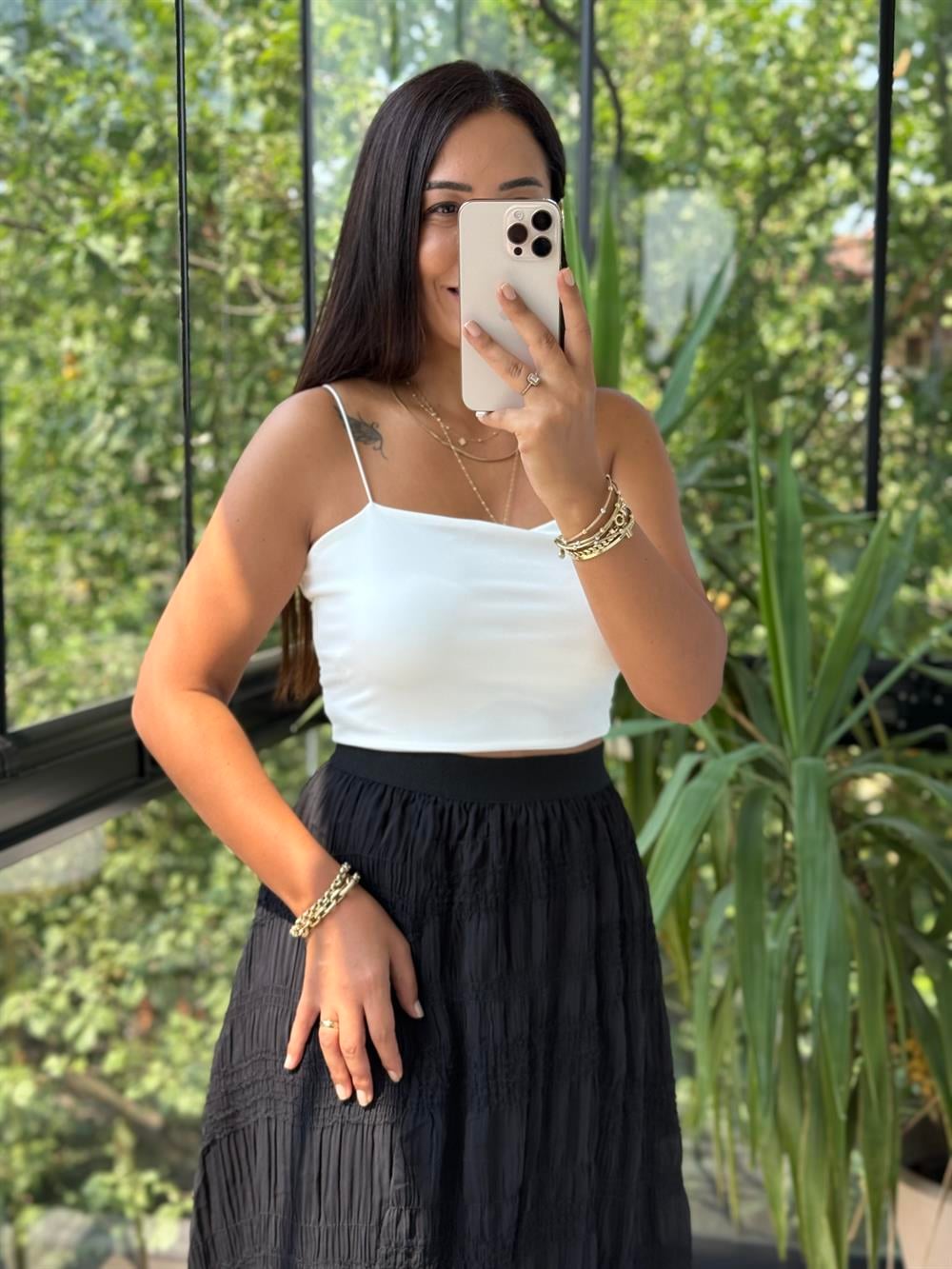 İp Askılı Crop Atlet Beyaz