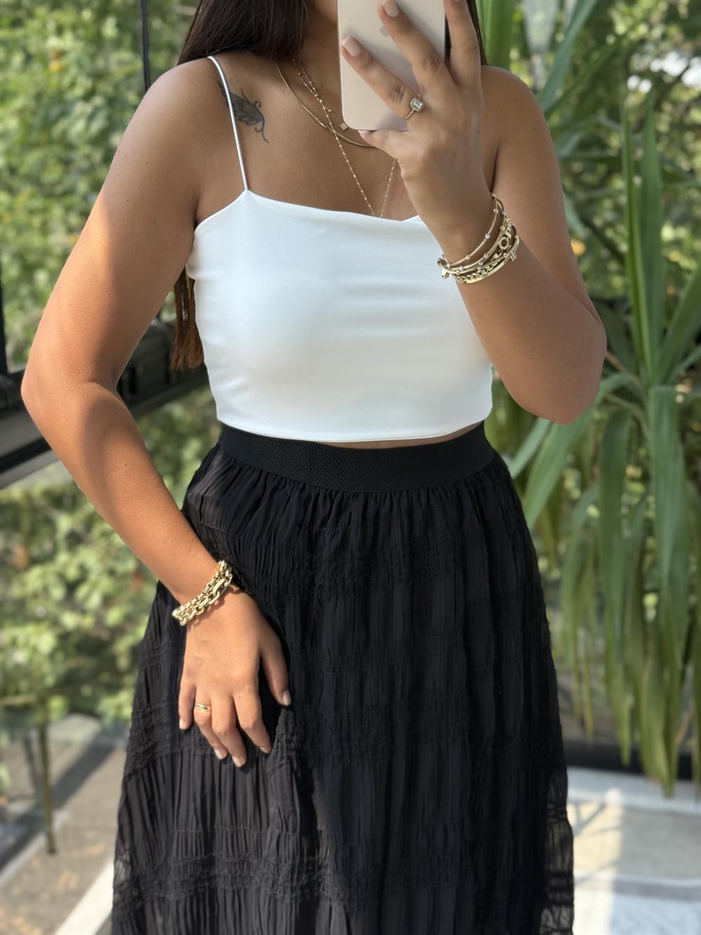 İp Askılı Crop Atlet Beyaz