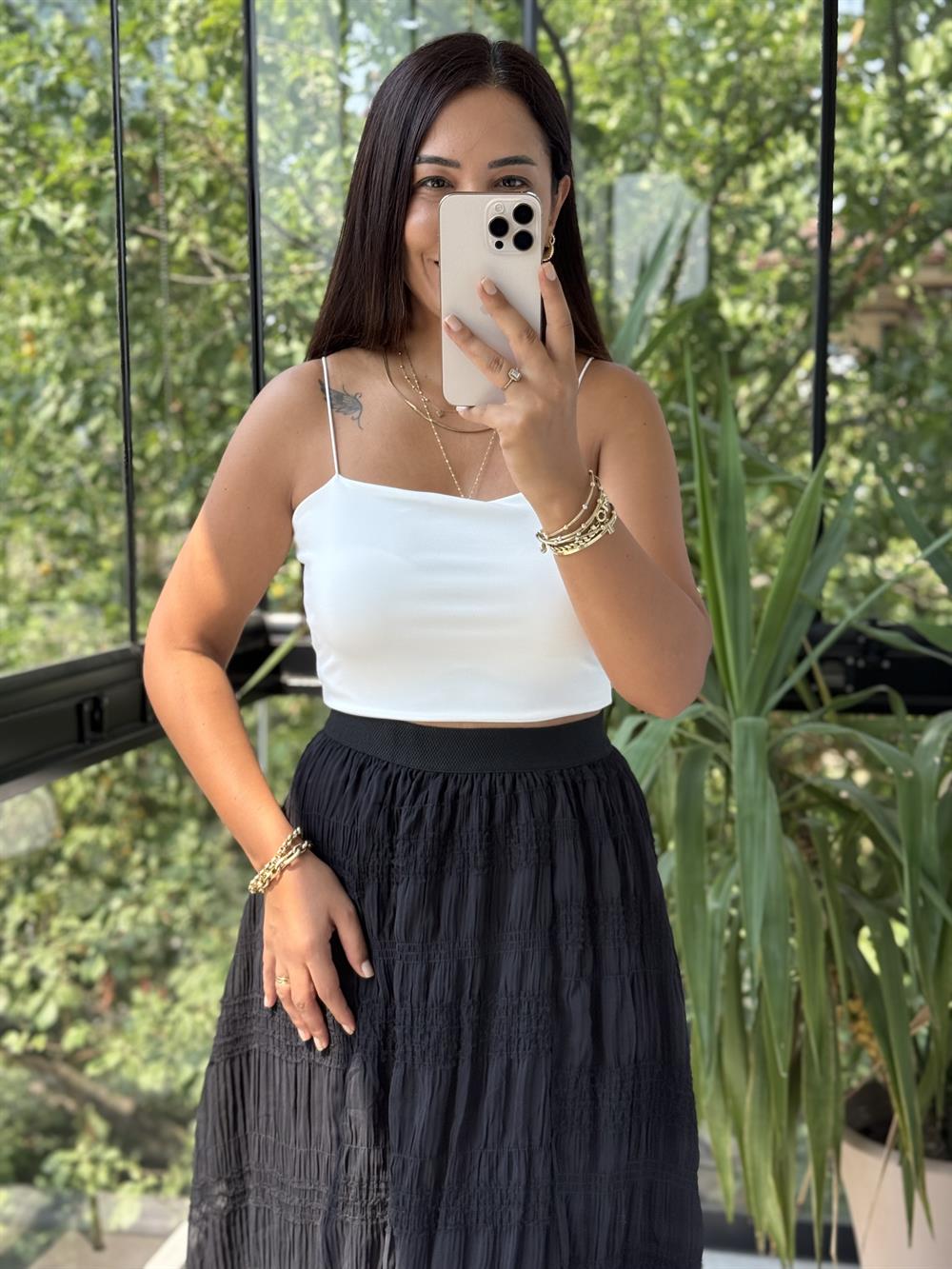 İp Askılı Crop Atlet Beyaz