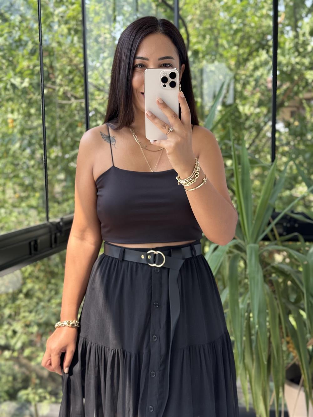 İp Askılı Crop Atlet Siyah