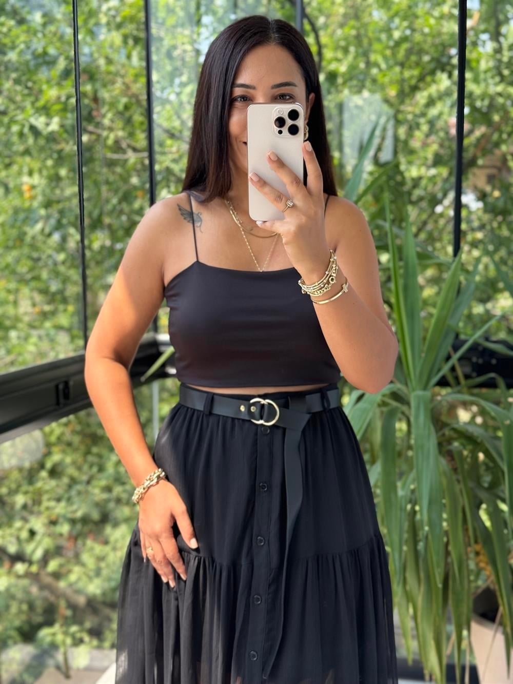 İp Askılı Crop Atlet Siyah