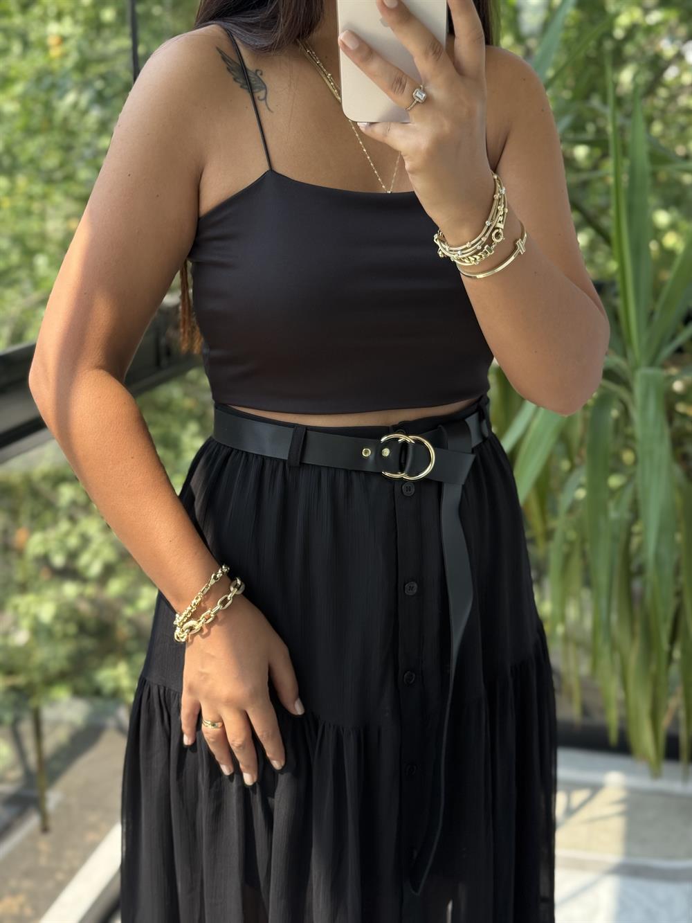 İp Askılı Crop Atlet Siyah