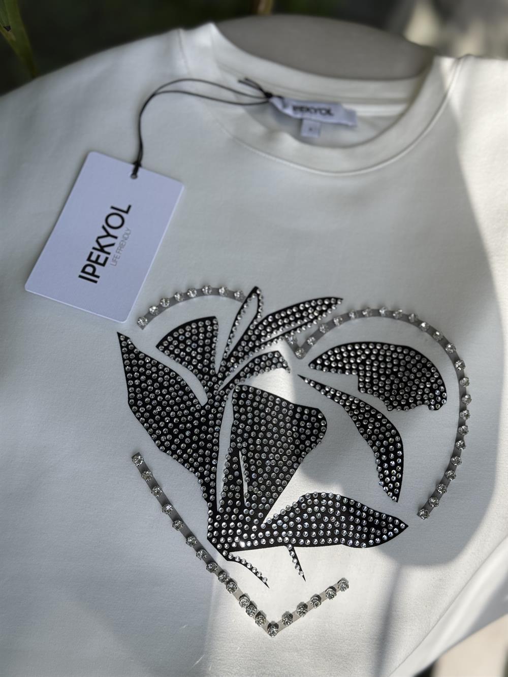 İpkyl Kalp Taşlı Tişört Beyaz