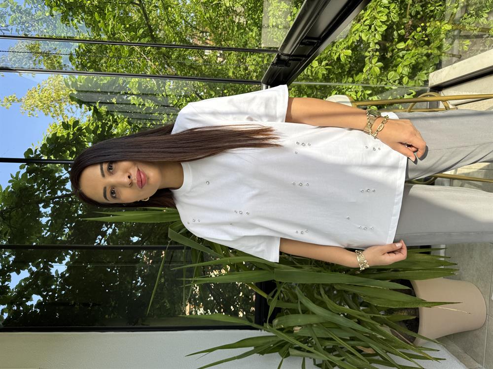 İpkyl Sıra Taşlı Tişört Beyaz