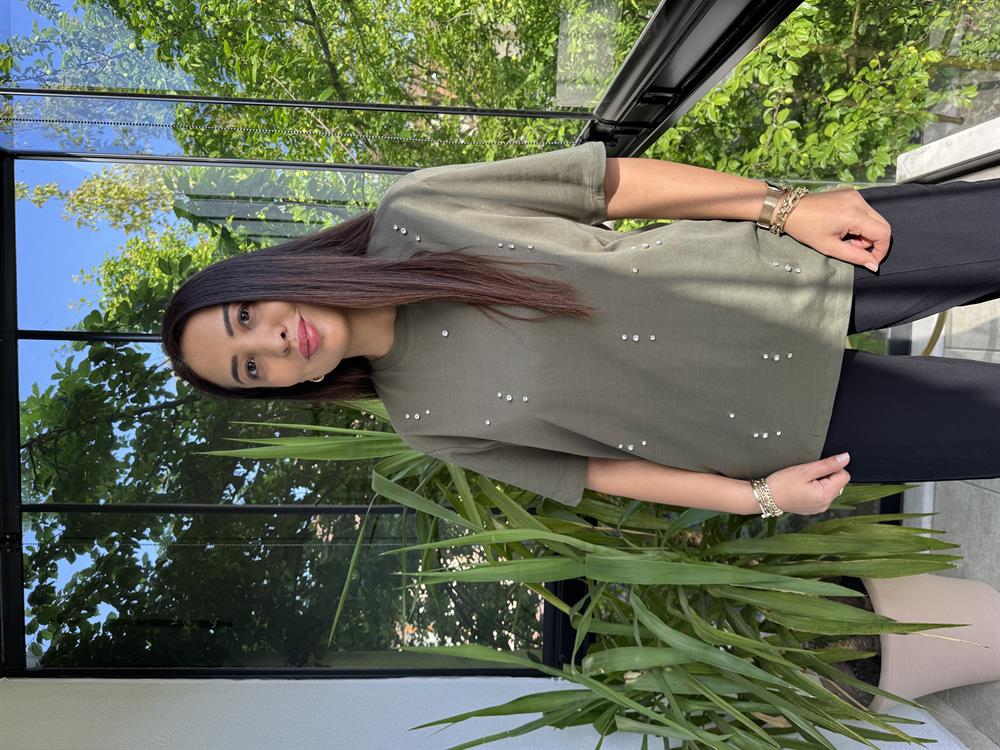 İpkyl Sıra Taşlı Tişört Haki Yeşili