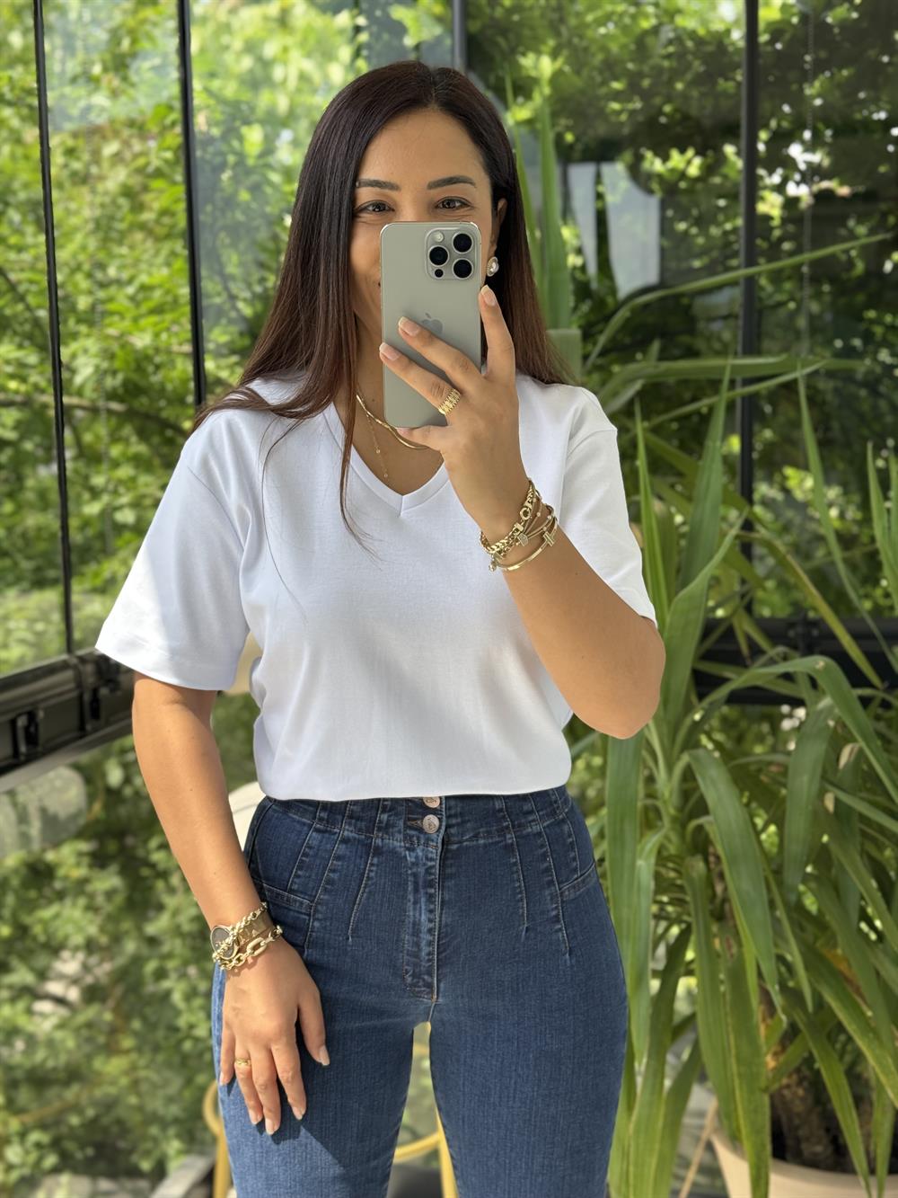 İpkyl V Yaka Tişört Beyaz