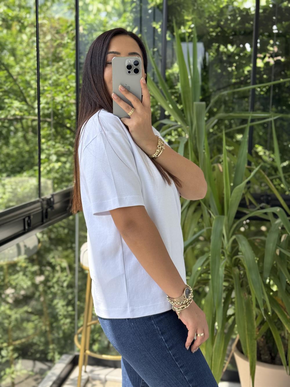 İpkyl V Yaka Tişört Beyaz