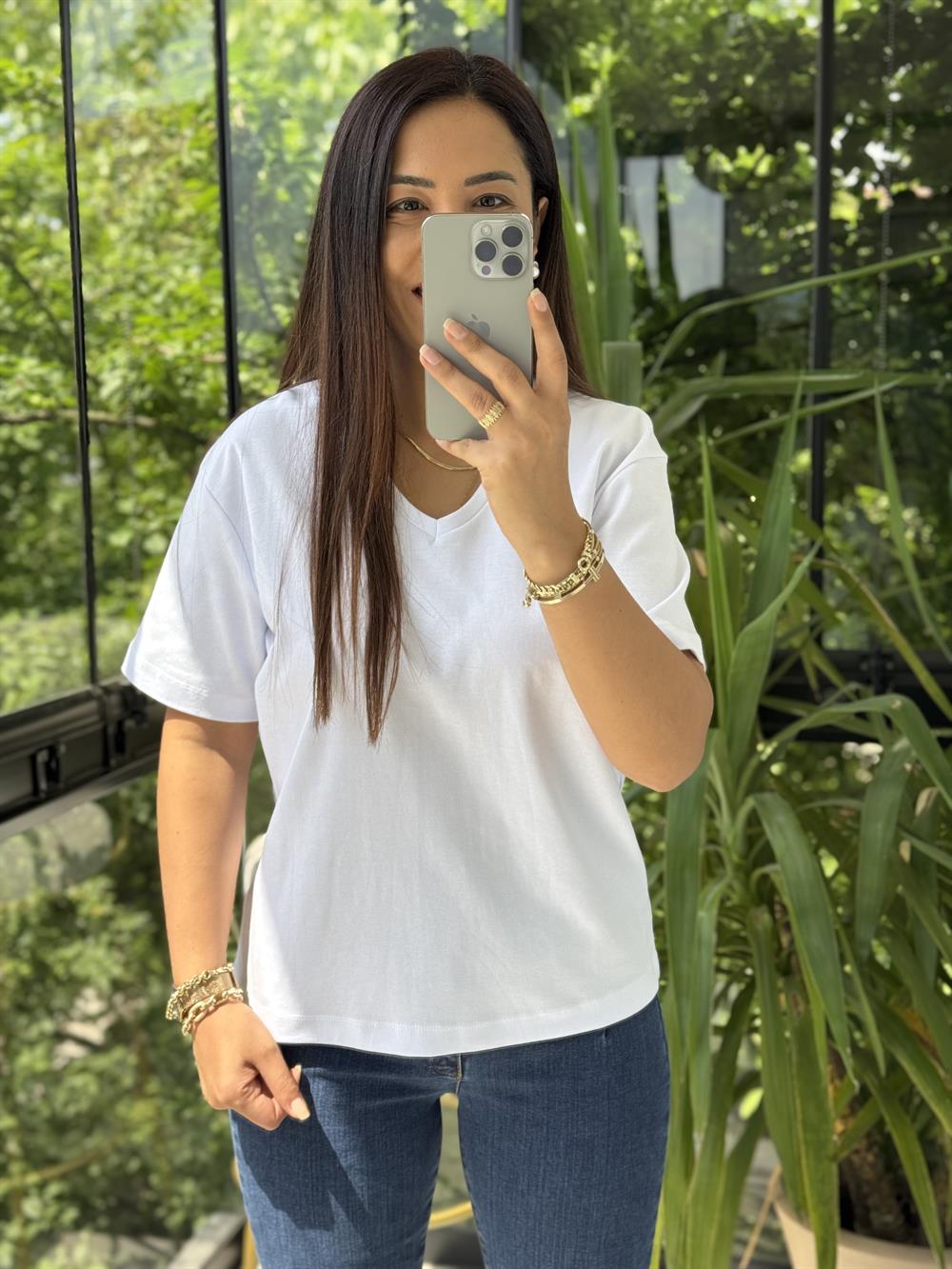 İpkyl V Yaka Tişört Beyaz