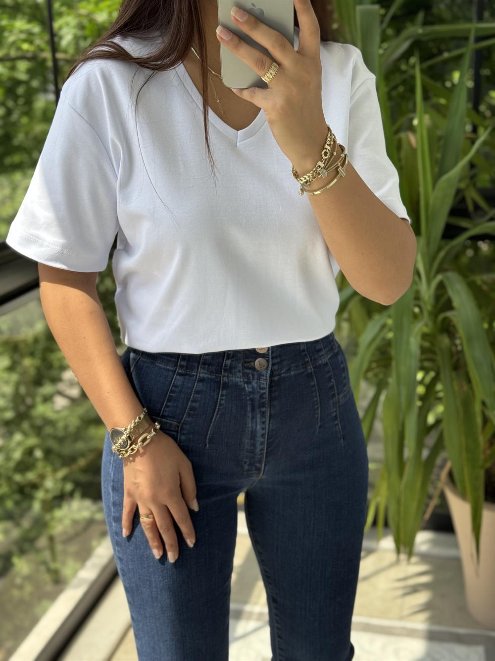 İpkyl V Yaka Tişört Beyaz