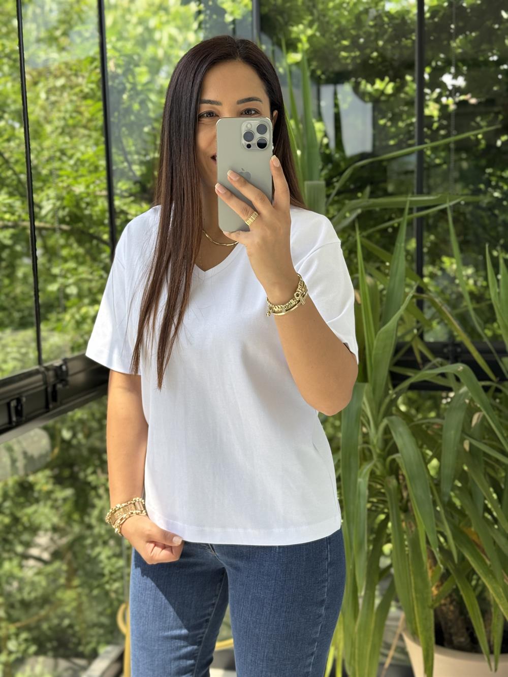 İpkyl V Yaka Tişört Beyaz