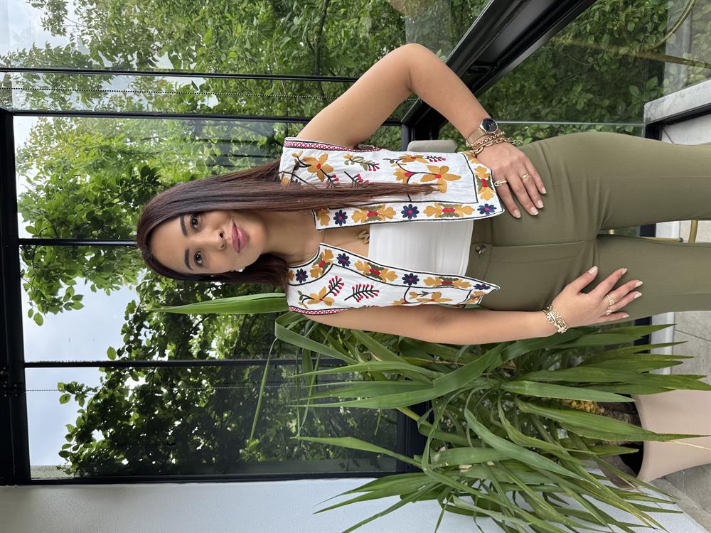 İşlemeli Nakışlı Yelek Hardal