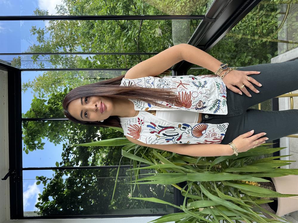 İşlemeli Nakışlı Yelek Kahve