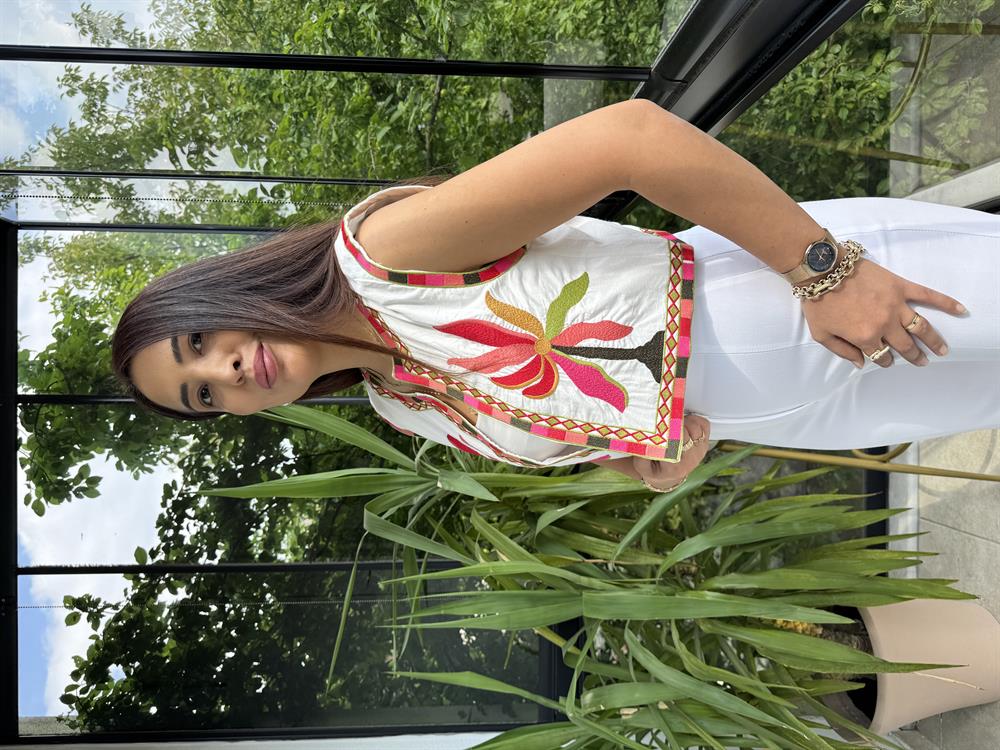 İşlemeli Nakışlı Yelek Pembe