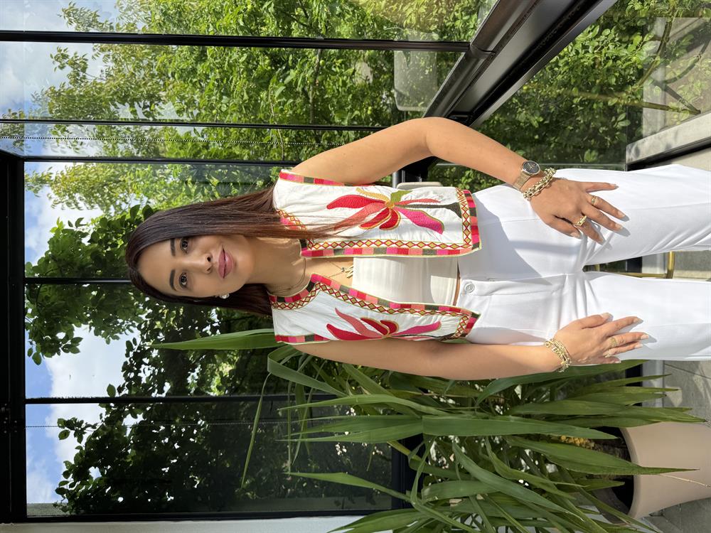 İşlemeli Nakışlı Yelek Pembe