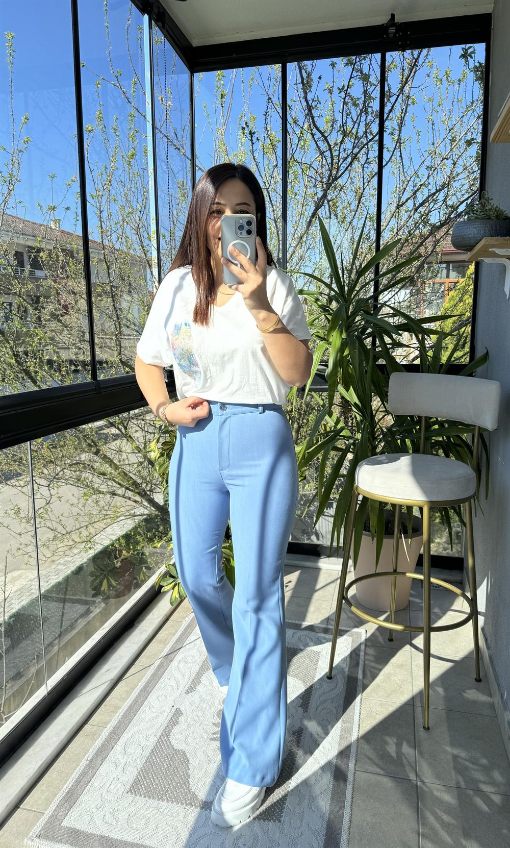 İspanyol Kumaş Pantolon Aqua Mavi