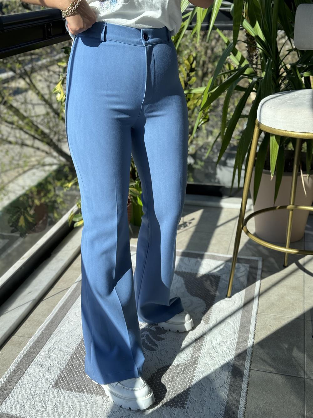 İspanyol Kumaş Pantolon Aqua Mavi