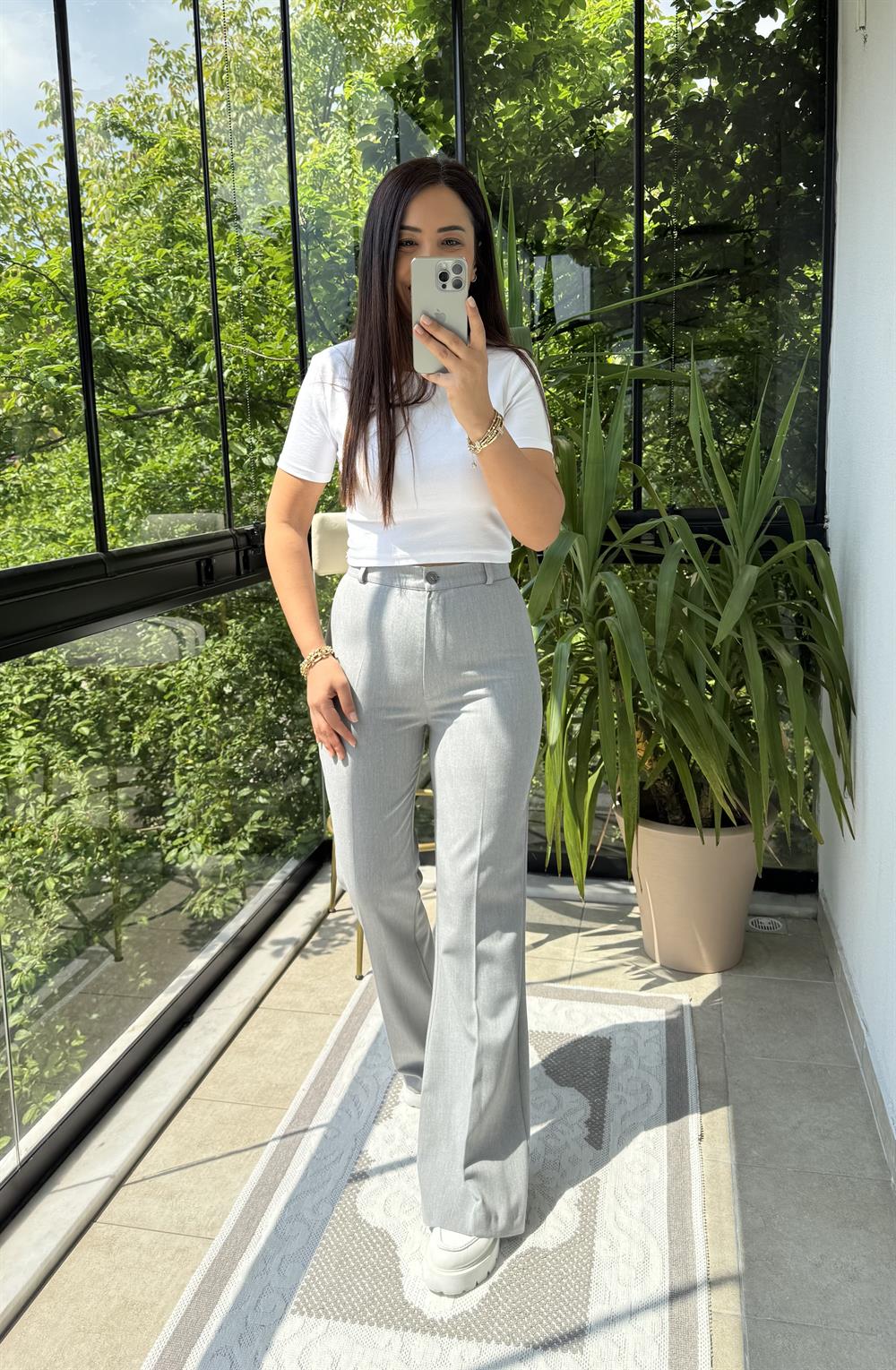 İspanyol Kumaş Pantolon Gri