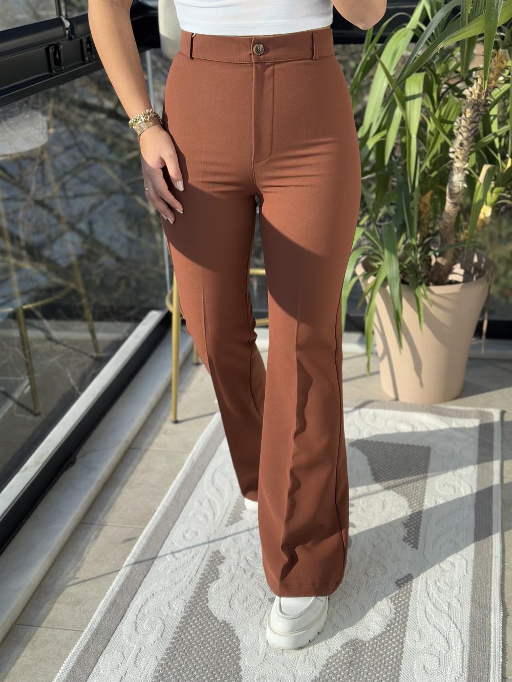 İspanyol Kumaş Pantolon Kahve