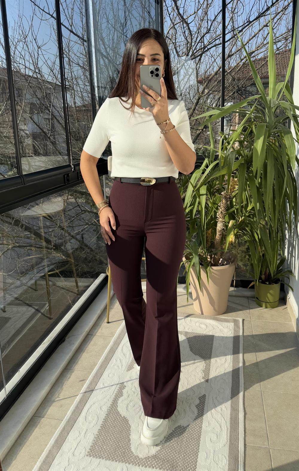 İspanyol Kumaş Pantolon Mürdüm