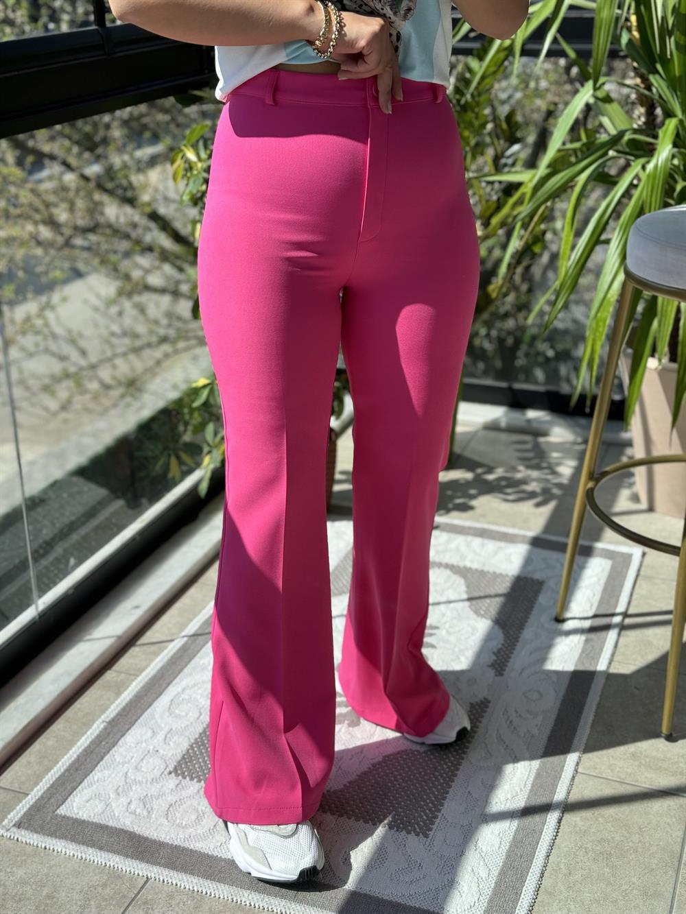 İspanyol Kumaş Pantolon Pembe