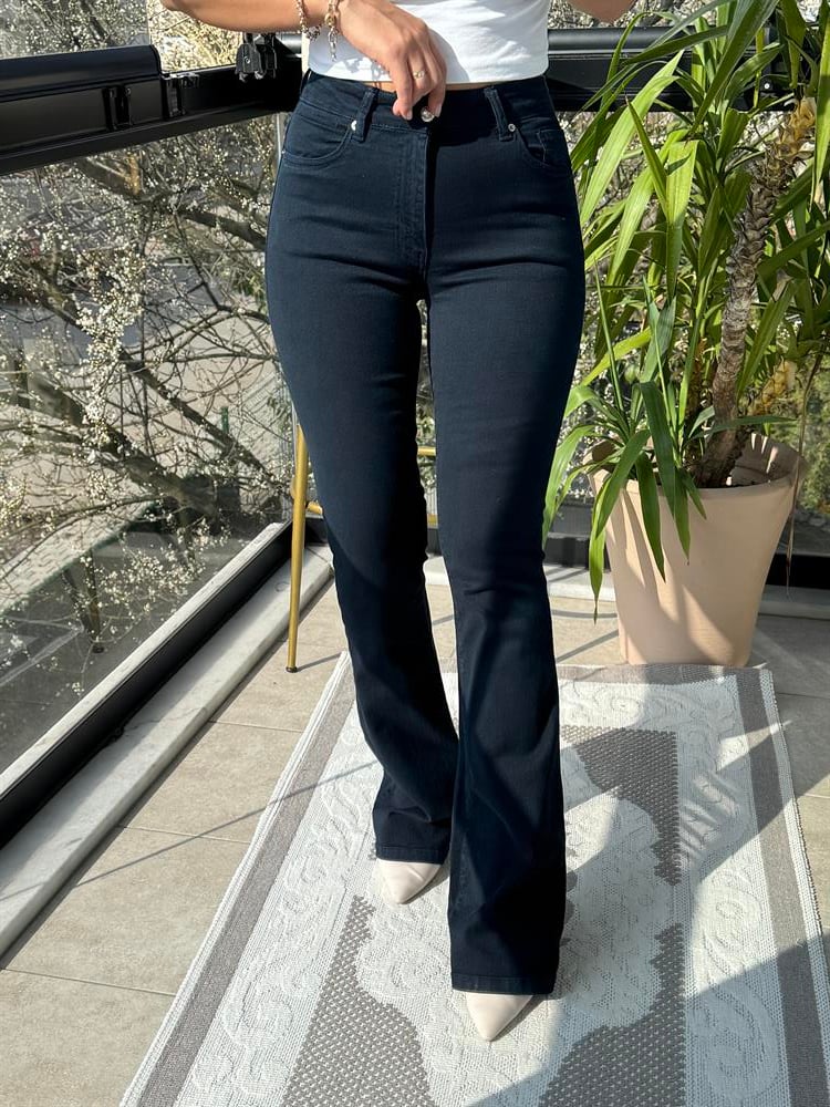 İspanyol Paça Jean Düz Lacivert