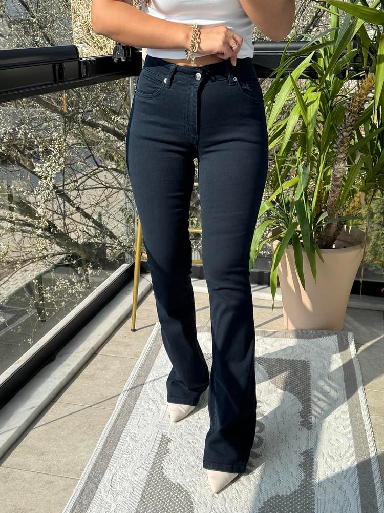 İspanyol Paça Jean Düz Lacivert