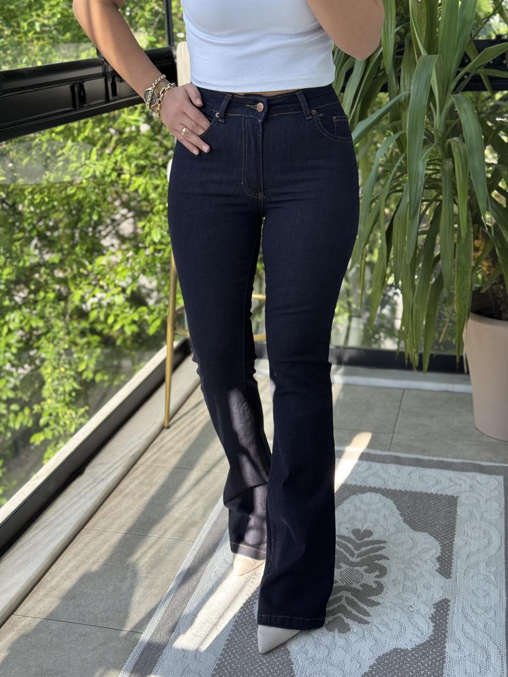 İspanyol Paça Jean Slaplı Lacivert