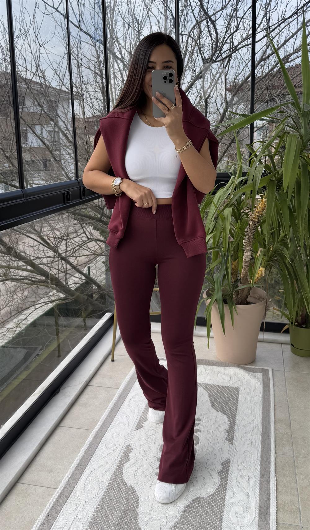 İspanyol Tayt Pantolon Bordo