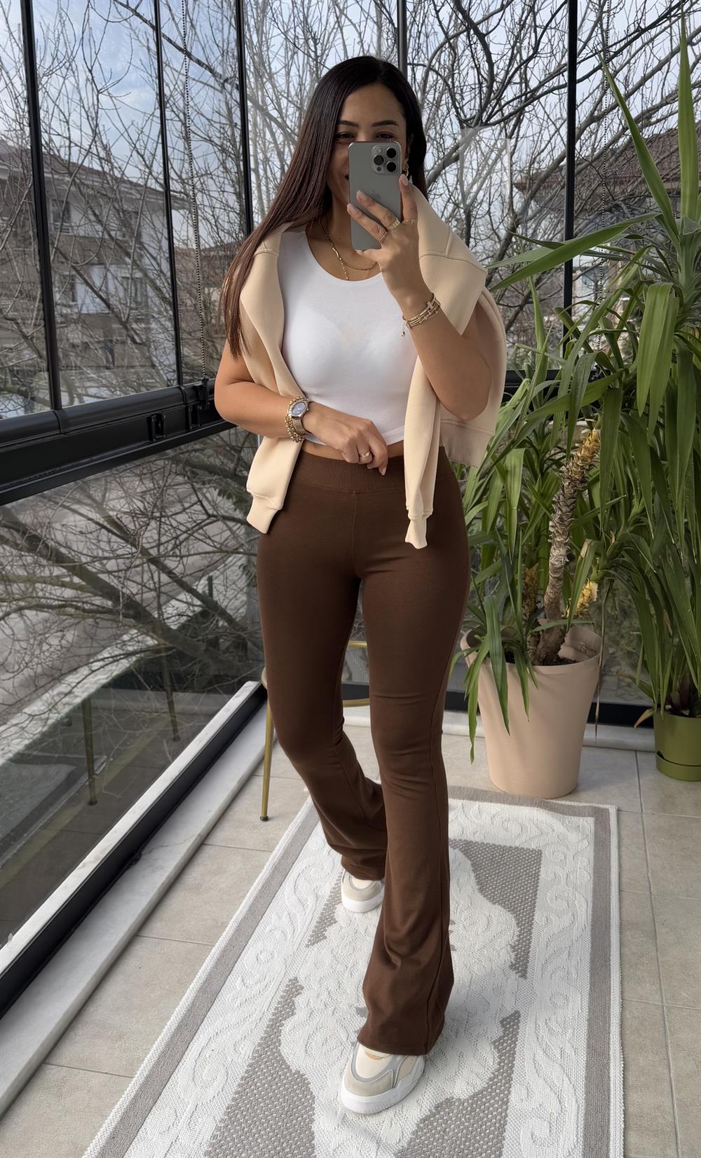 İspanyol Tayt Pantolon Kahve