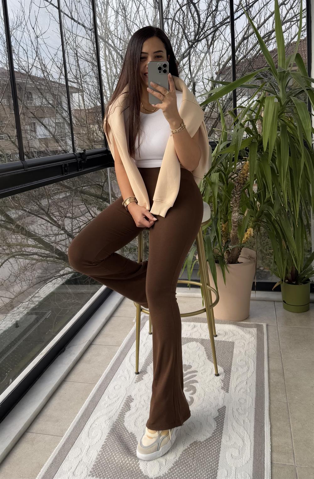 İspanyol Tayt Pantolon Kahve