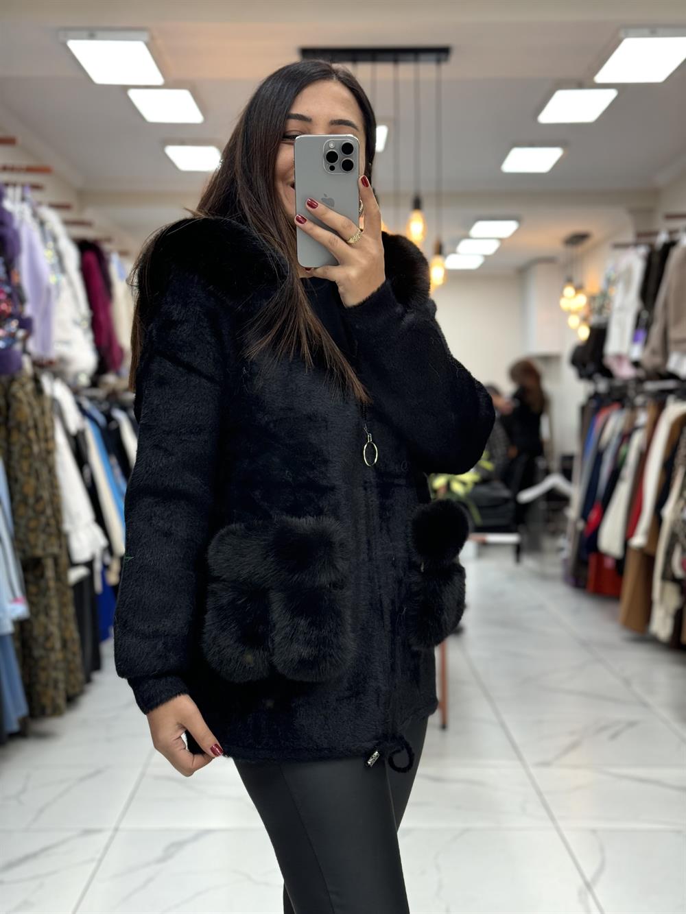 İthal Angora Hırka Siyah