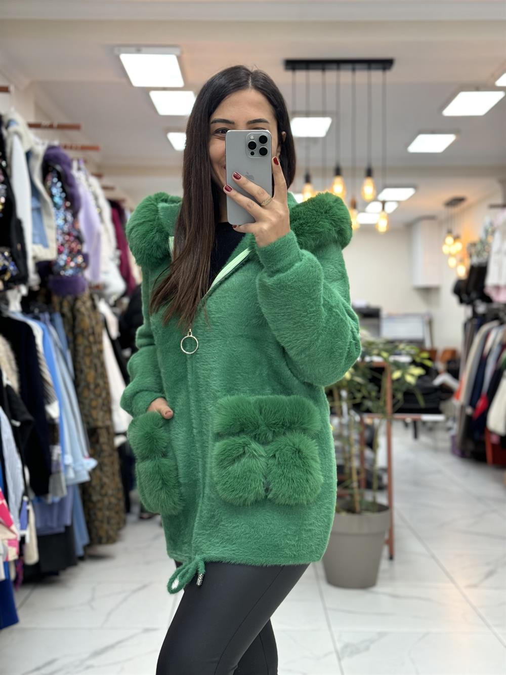 İthal Angora Hırka Yeşil