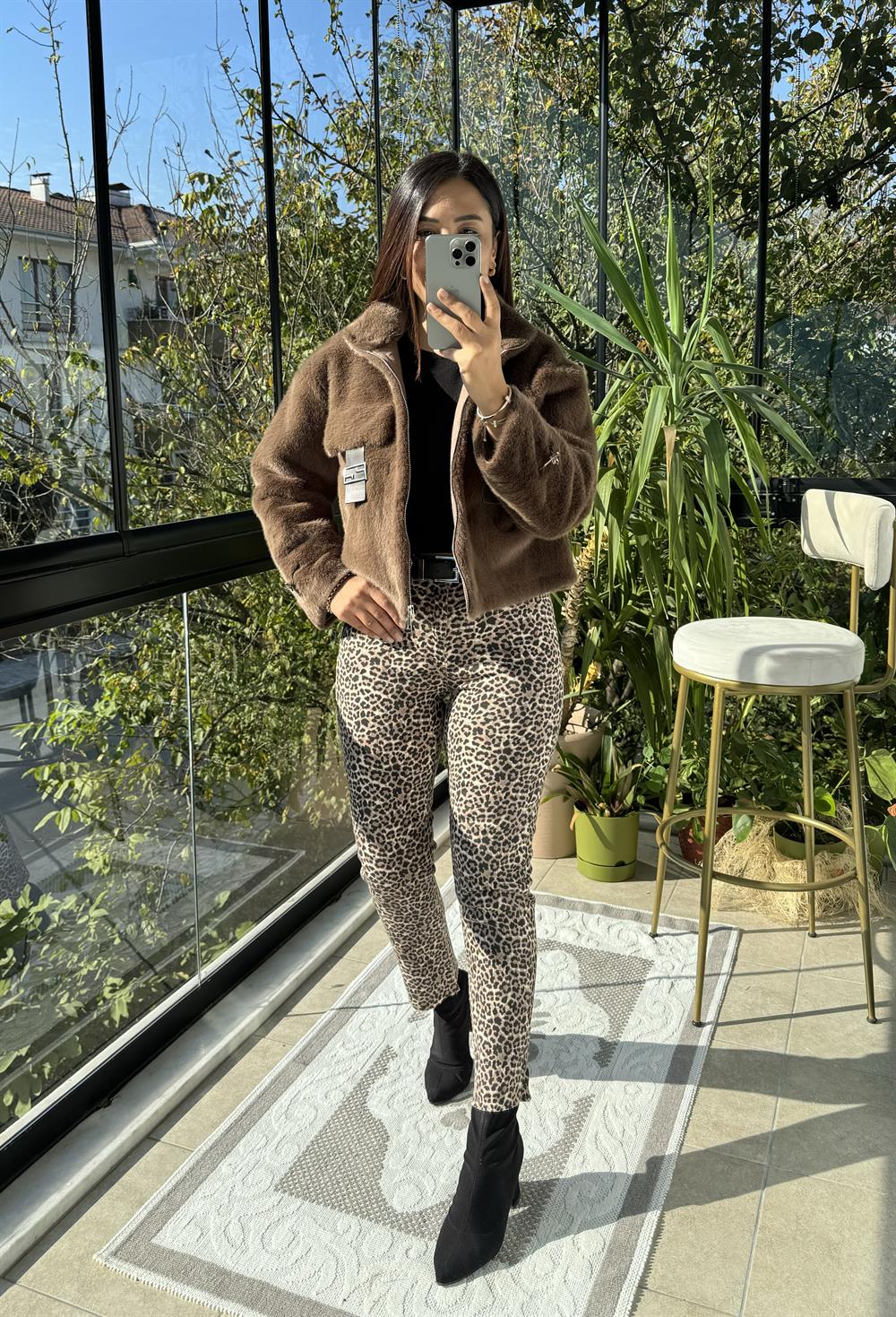 İthal Cep Detaylı Kürk kahve