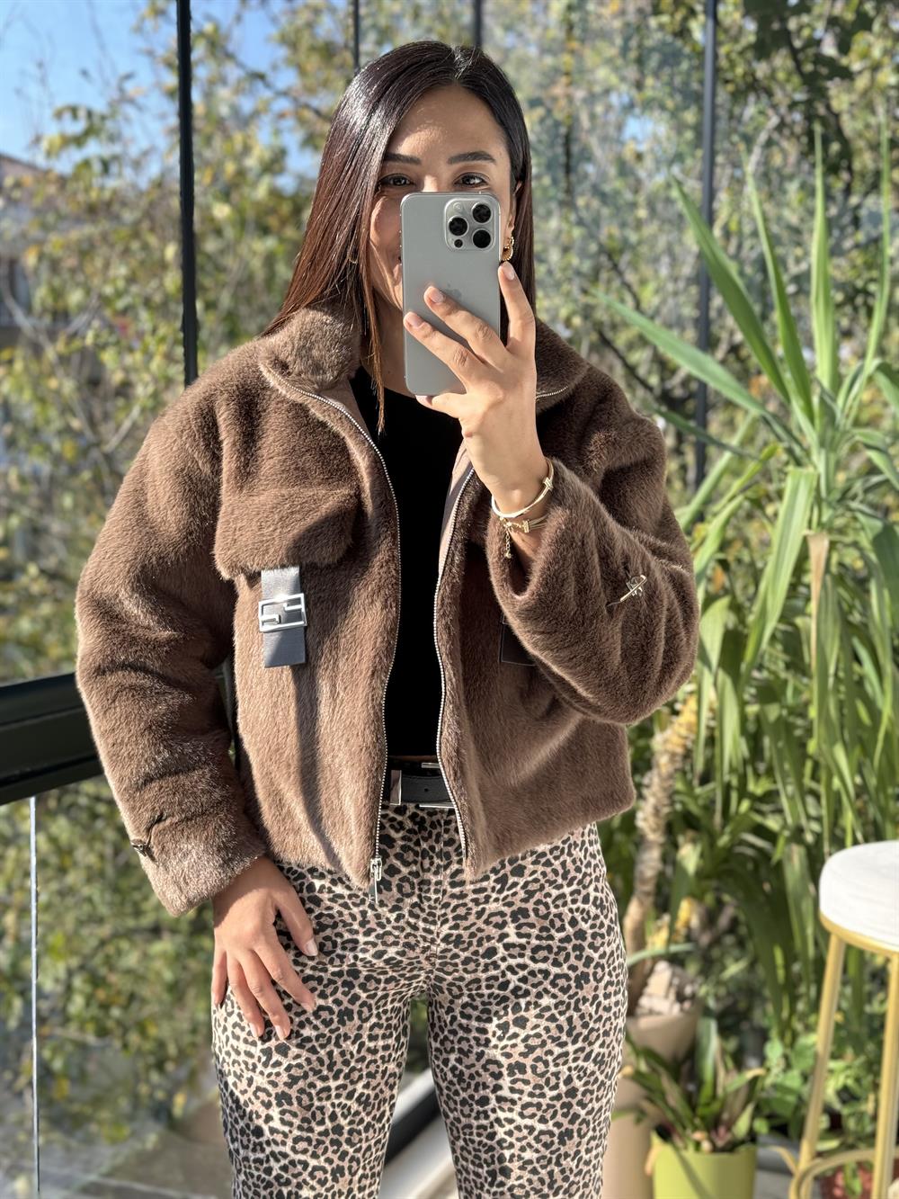 İthal Cep Detaylı Kürk kahve