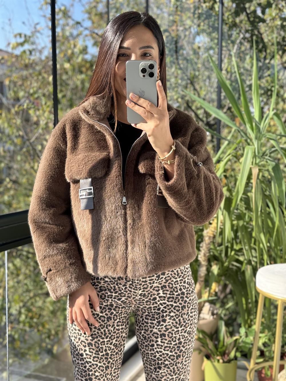 İthal Cep Detaylı Kürk kahve