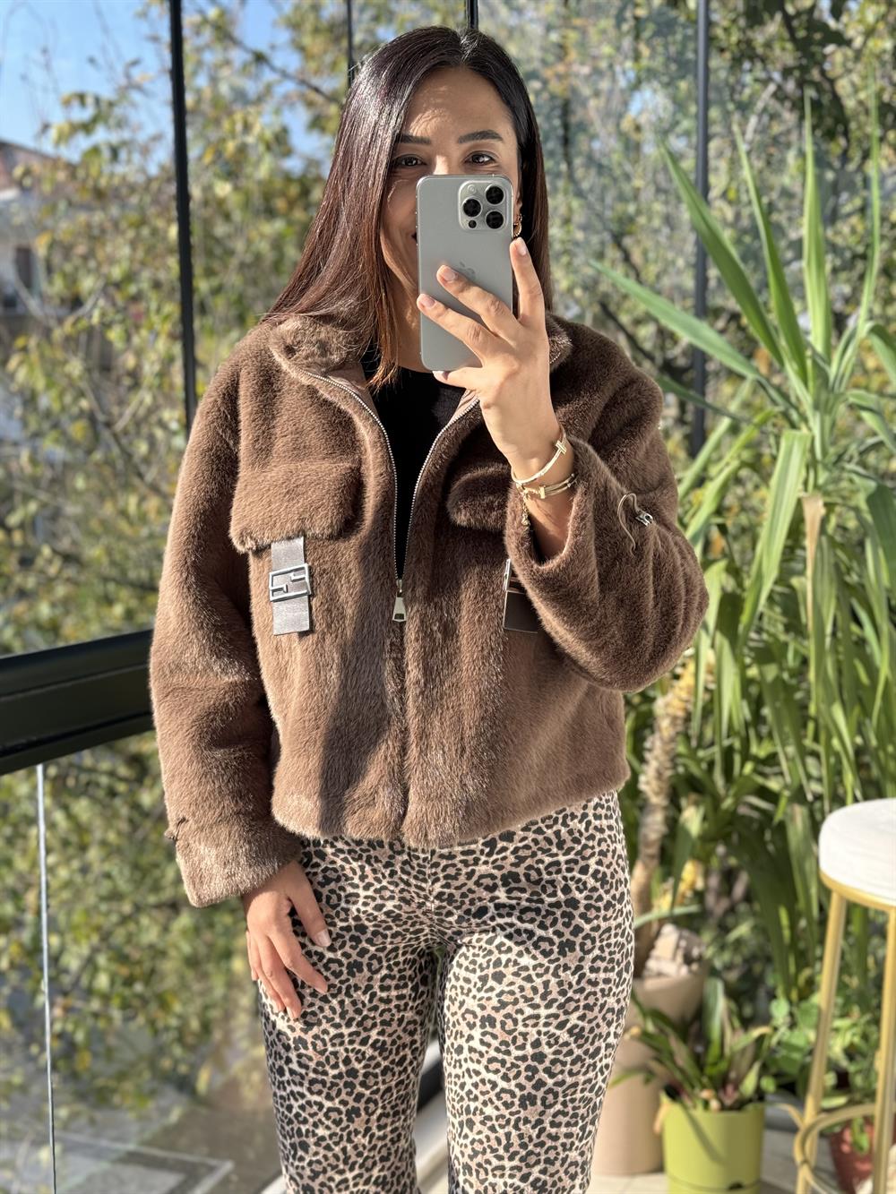 İthal Cep Detaylı Kürk kahve