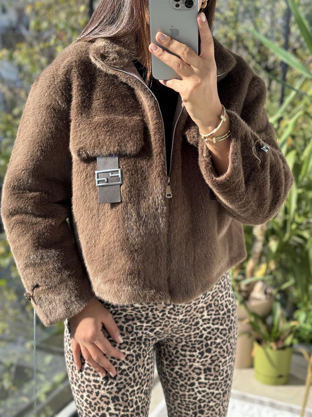 İthal Cep Detaylı Kürk kahve