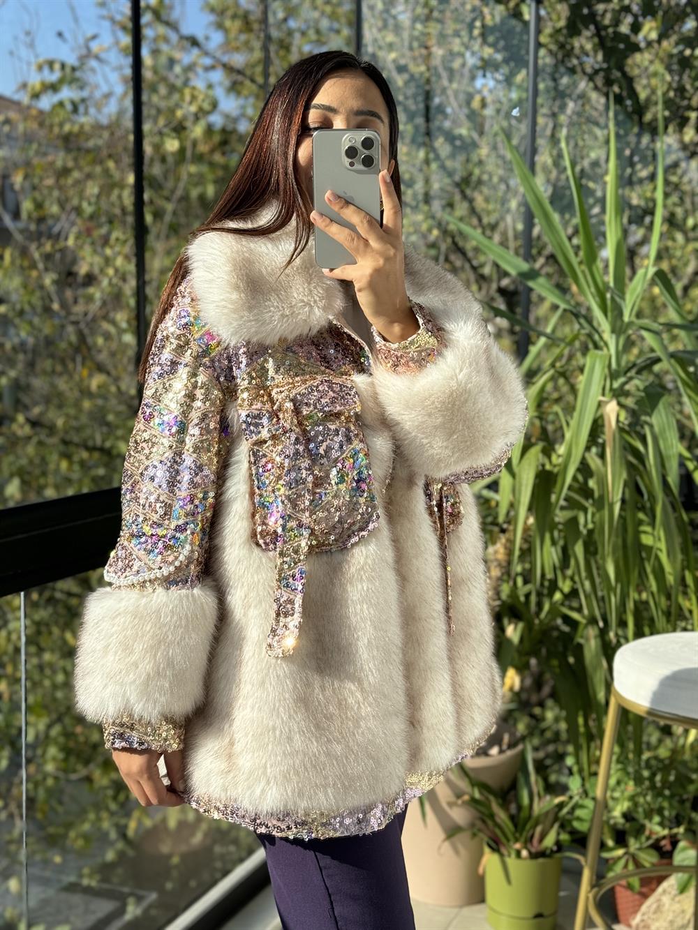 İthal Cep Detaylı Kürk Renkli