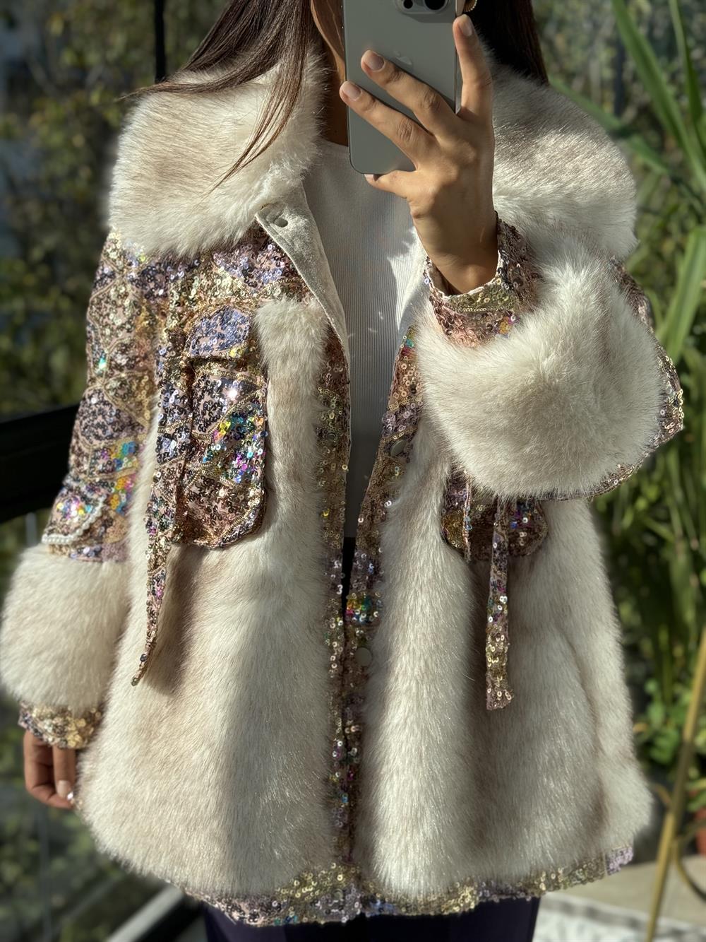 İthal Cep Detaylı Kürk Renkli