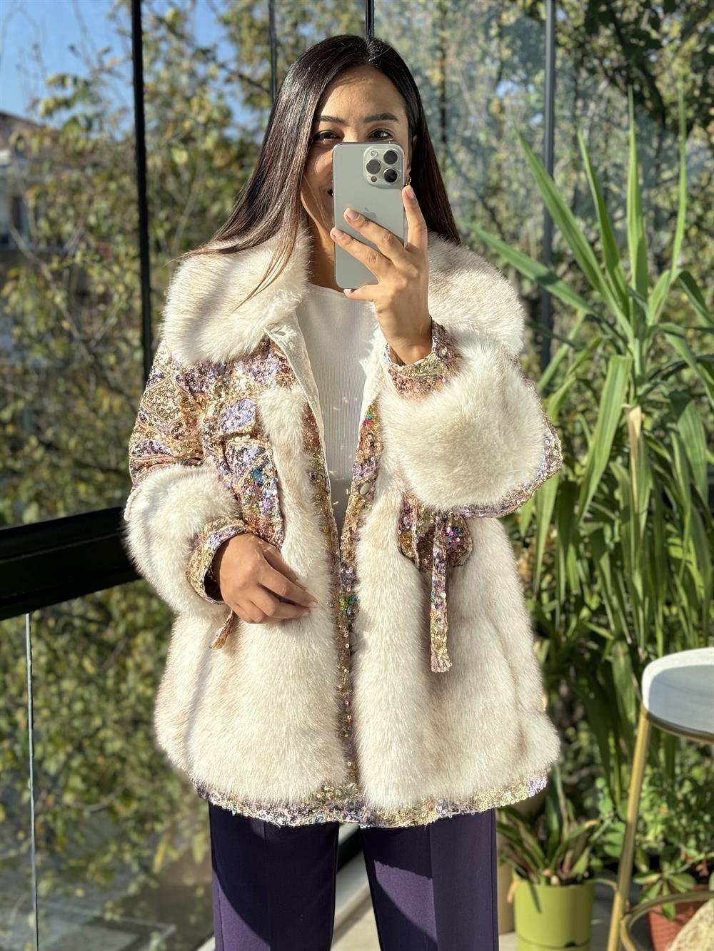 İthal Cep Detaylı Kürk Renkli