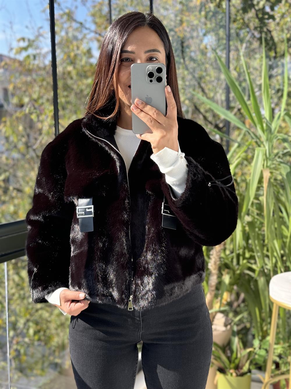 İthal Cep Detaylı Kürk Siyah