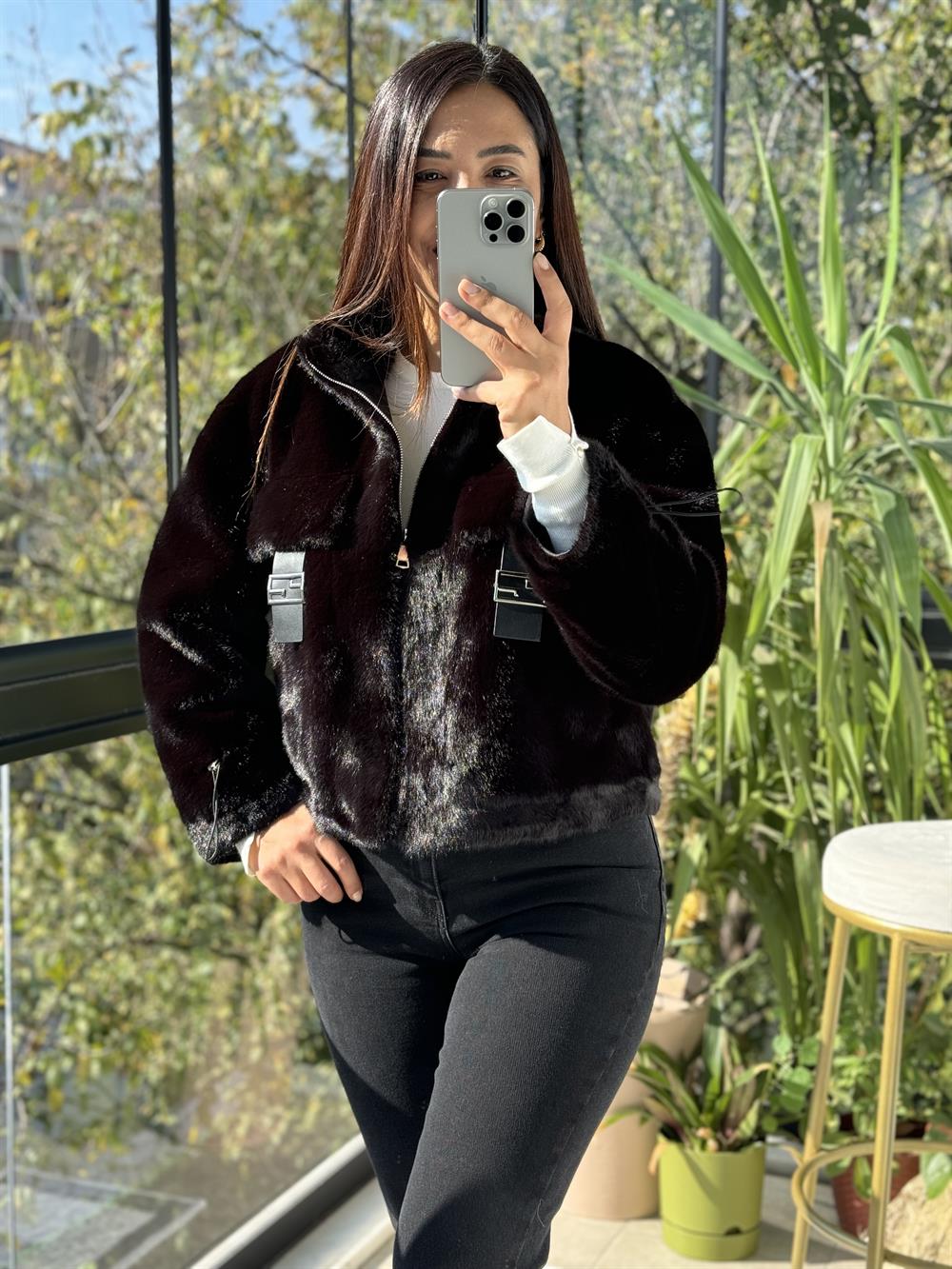 İthal Cep Detaylı Kürk Siyah