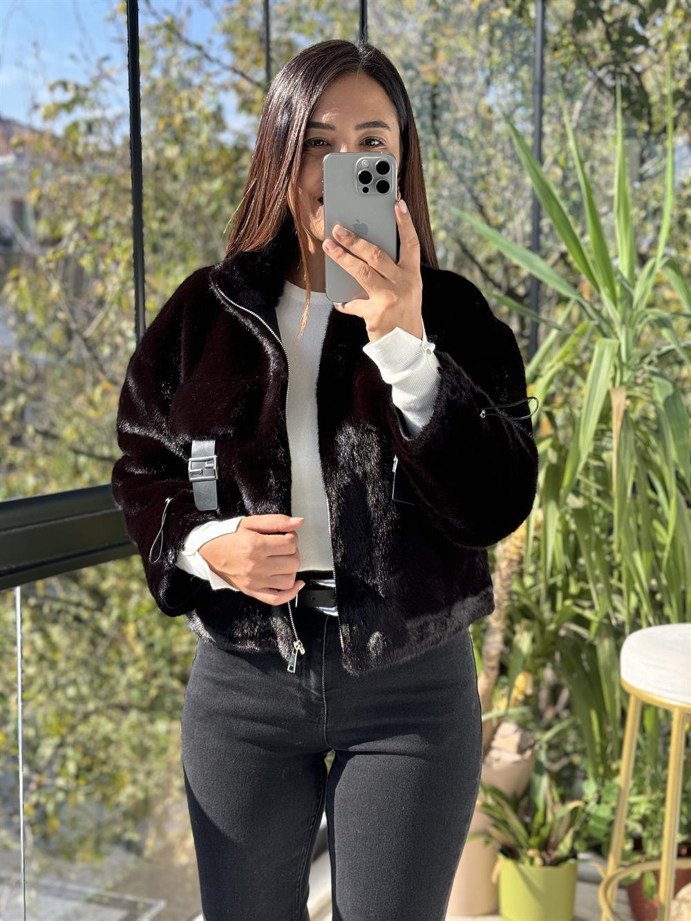 İthal Cep Detaylı Kürk Siyah