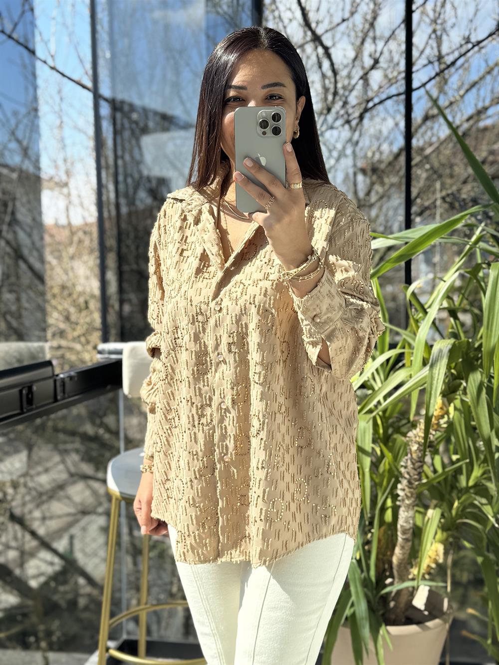 İthal GG Taşlı Gömlek Kahve