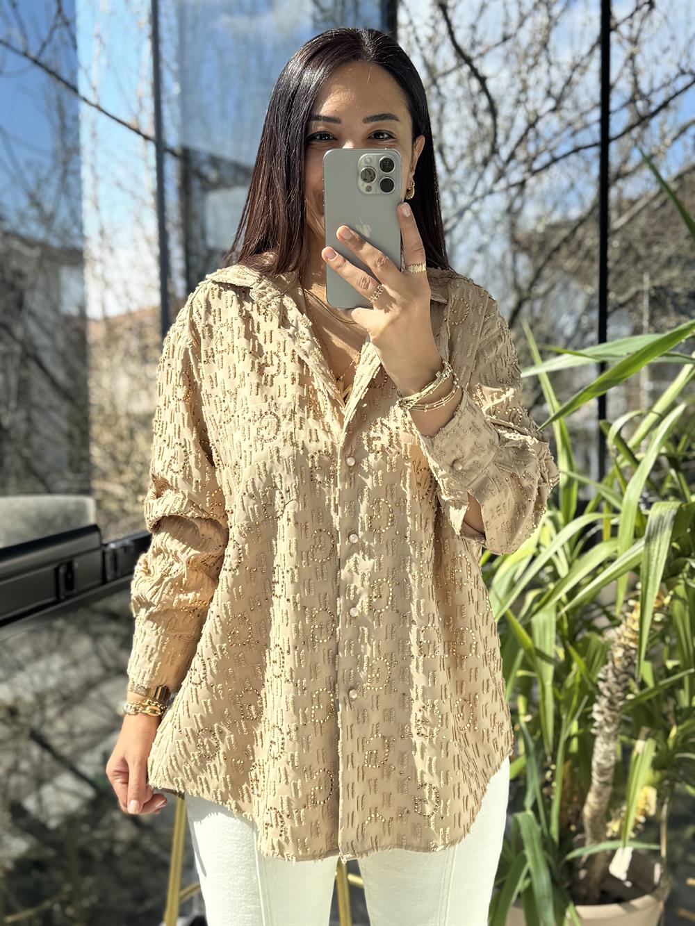 İthal GG Taşlı Gömlek Kahve