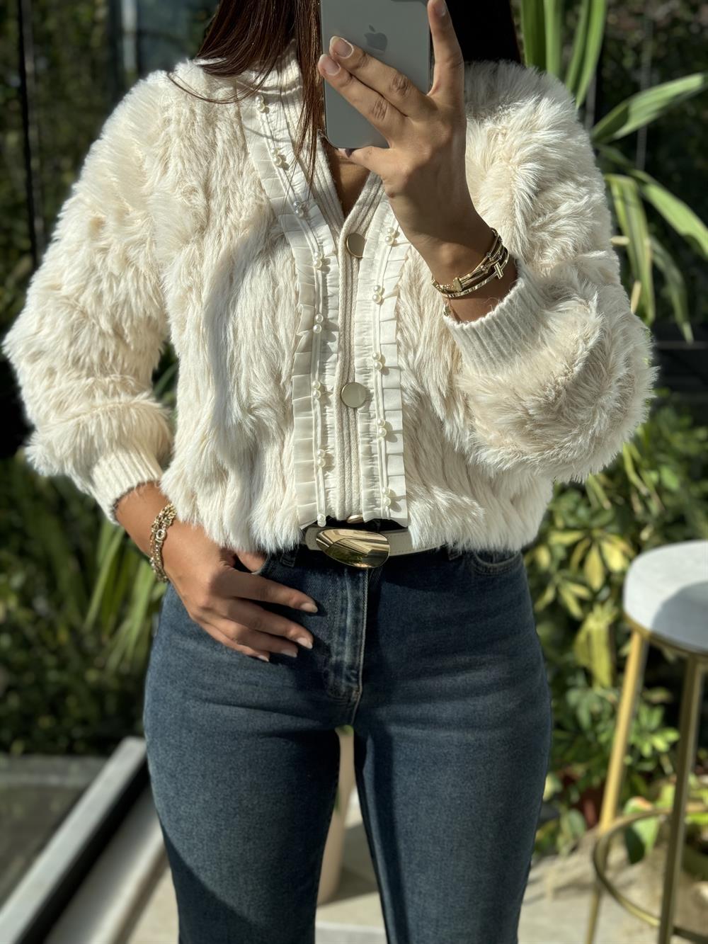 İthal İncili Hırka Ekru